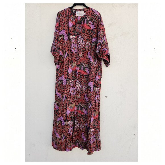 Vintage David Brown 70s Psychedelic Batik Peacock Caftan - Picture 4 of 10